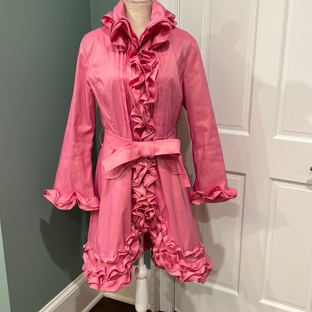 Samuel Dong pink ruffled jacket with sash. Size M